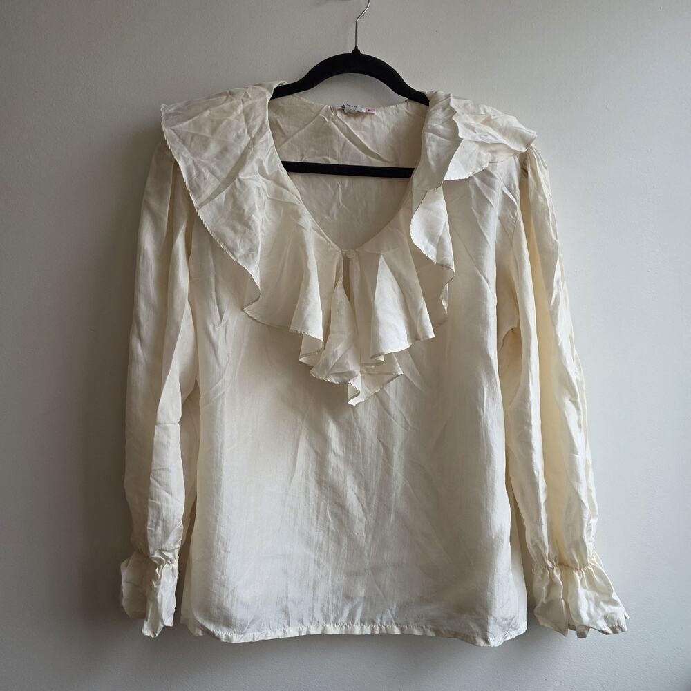 Vtg Express Silk Blouse M Ivory Romantic Soft Girl Peasant Coquette Quiet Luxury